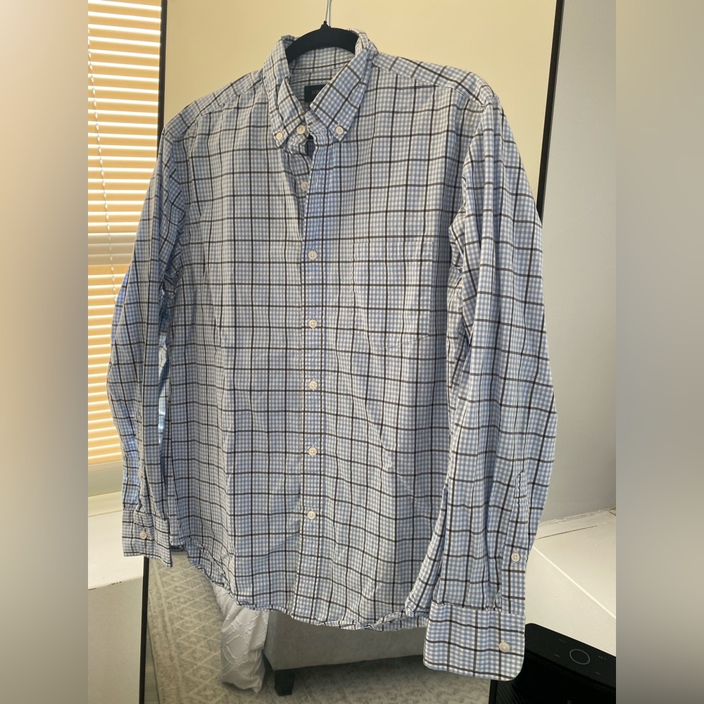 J. Crew - Light Blue Checkered Casual Button Down Shirt - Size M